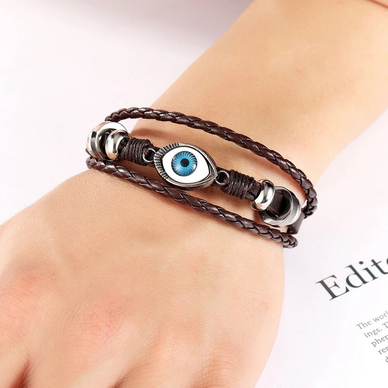 XQNI Πολλαπλών στρώσεων Νεο-Γοτθικό μοτίβο Δερμάτινο βραχιόλι με σχέδιο κακό μάτι για άντρες Αξεσουάρ κοσμημάτων προσωπικότητας Δώρο γενεθλίων