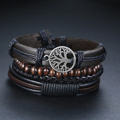 Ανδρικά φτερά Δερμάτινα Σετ βραχιολιών με μανσέτες Βραχιόλι με περιτύλιγμα Πολλαπλών σκελών Βραχιόλι μποέμικο κοσμήματα Δώρα για αυτόν