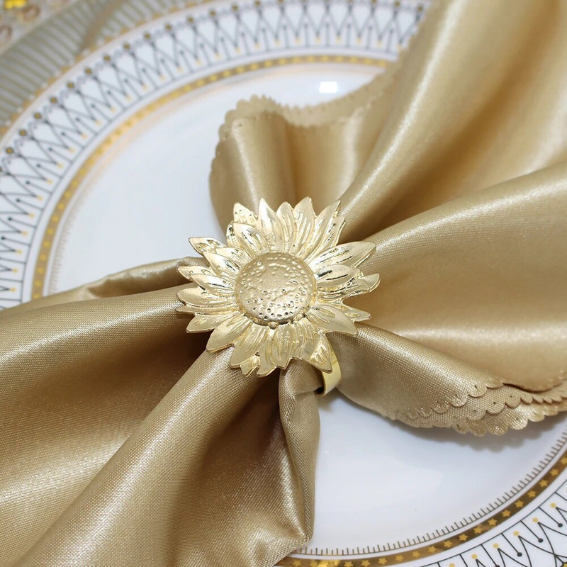 8tk Thanksgiving Fall päevalillest salvrätikuhoidja sõrmused matt-kuldne salvrätikulukk jõuludeks pulmadeks õhtusöögilaua kaunistus HWM239