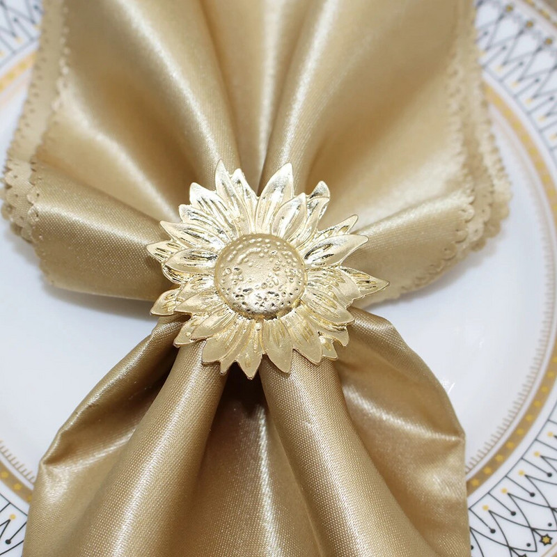 8tk Thanksgiving Fall päevalillest salvrätikuhoidja sõrmused matt-kuldne salvrätikulukk jõuludeks pulmadeks õhtusöögilaua kaunistus HWM239