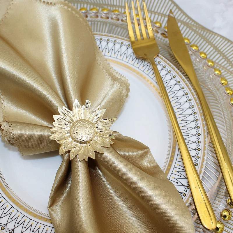 8tk Thanksgiving Fall päevalillest salvrätikuhoidja sõrmused matt-kuldne salvrätikulukk jõuludeks pulmadeks õhtusöögilaua kaunistus HWM239