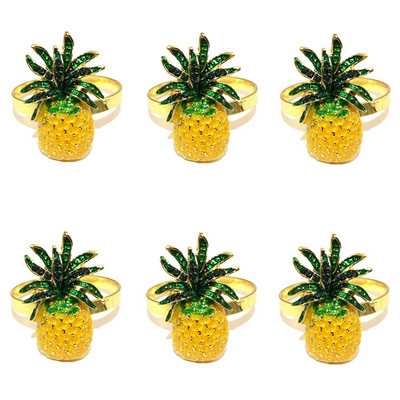 6Gb. Modes ananāsu salvešu gredzeni Emaljas citrona salvešu turētājs Ziemassvētku kāzu dzimšanas dienas svinību galda rotājumiem HWE23