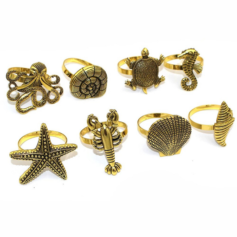 6 db Ocean szalvéta gyűrű tartók Vintage Starfish Lobster Shell szalvéta csat esküvői ünnepekhez vacsora asztaldísz