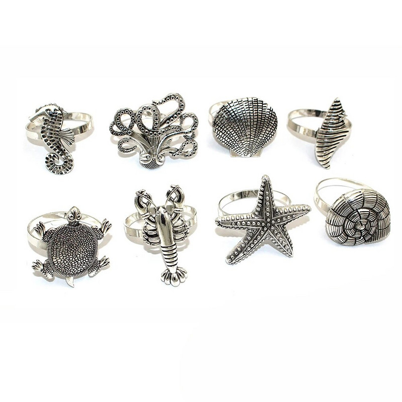 6 db Ocean szalvéta gyűrű tartók Vintage Starfish Lobster Shell szalvéta csat esküvői ünnepekhez vacsora asztaldísz