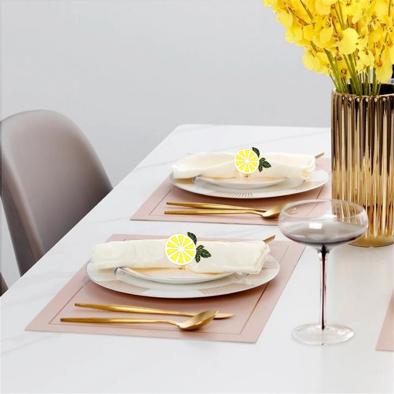 Dvianna 6Gb Citronu salvešu gredzeni Metāla salvešu turētāji dzimšanas dienas kāzām Pavasaris Vasaras vakariņu galda rotājumi HWE96