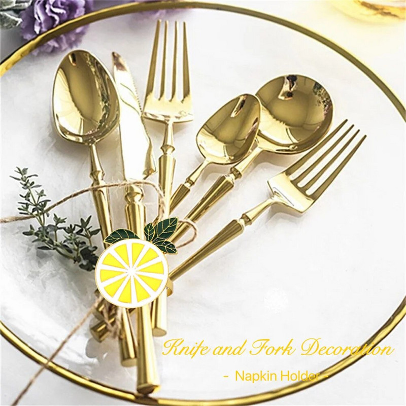 Dvianna 6Gb Citronu salvešu gredzeni Metāla salvešu turētāji dzimšanas dienas kāzām Pavasaris Vasaras vakariņu galda rotājumi HWE96