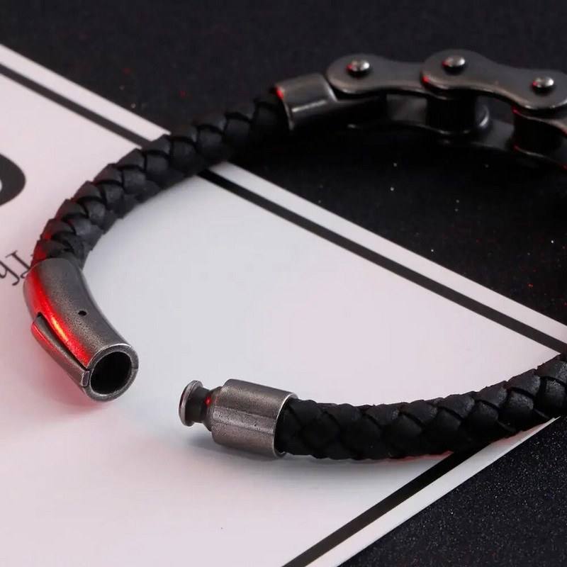 KALEN Hip Hop Jalgrattakett Käevõrud Meestele 21cm Roostevabast Terasest Must Harjatud Keti Nahast Käevõru Rock Ehted