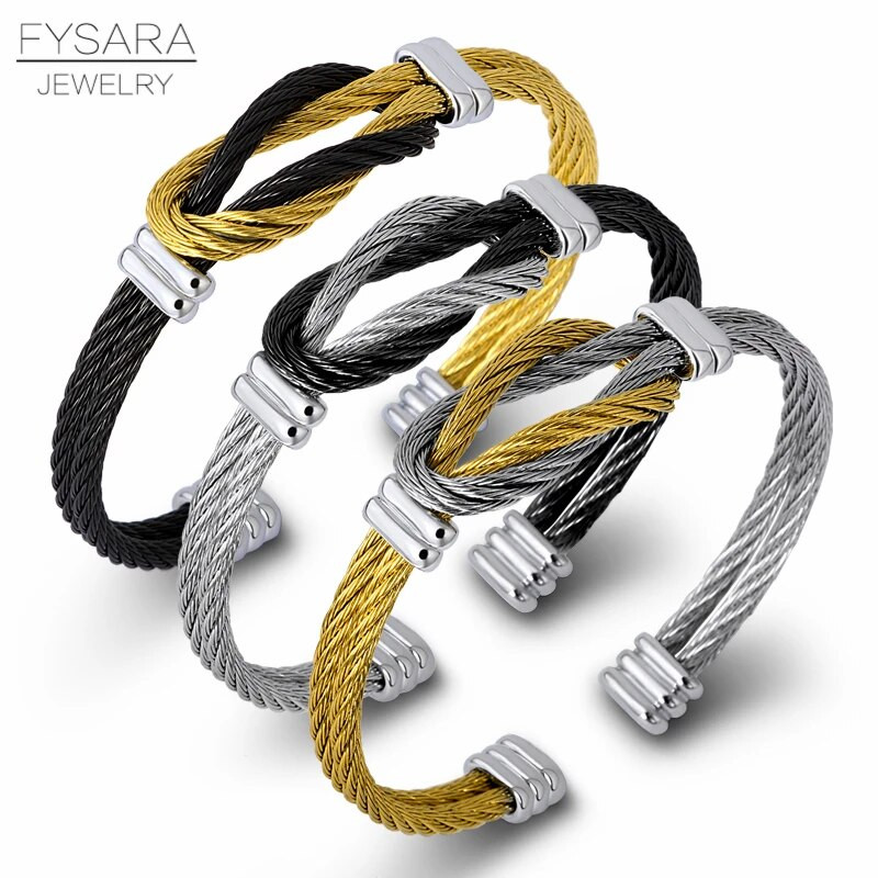 FYSARA titaanterasest meeste keerdkaablist käevõrud ja käevõrud Unisex punk ehted, must Prantsusmaa mansetisõlme käevõru hulgimüük