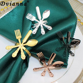 Dvianna 6Gb. Metāla naža un dakšiņas karotes salvešu gredzenu turētājs Ziemassvētku Pateicības ballītei Kāzu galda noformējums HWM23