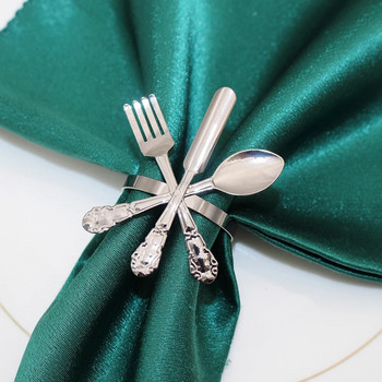 Dvianna 6 бр. Метален нож и вилица, лъжица, държач за пръстени за салфетки за Коледа, Деня на благодарността, Декорация на сватбена маса HWM23