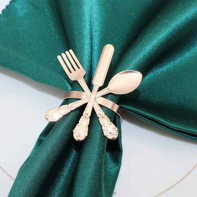 Dvianna 6Gb. Metāla naža un dakšiņas karotes salvešu gredzenu turētājs Ziemassvētku Pateicības ballītei Kāzu galda noformējums HWM23