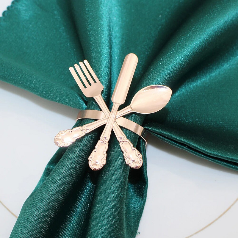 Dvianna 6Gb. Metāla naža un dakšiņas karotes salvešu gredzenu turētājs Ziemassvētku Pateicības ballītei Kāzu galda noformējums HWM23