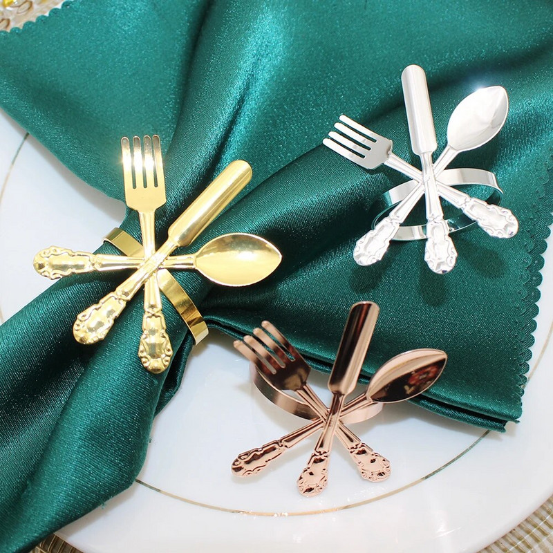 Dvianna 6Gb. Metāla naža un dakšiņas karotes salvešu gredzenu turētājs Ziemassvētku Pateicības ballītei Kāzu galda noformējums HWM23