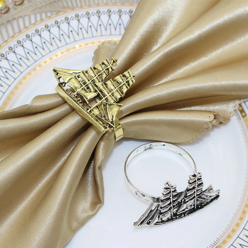 8Gb Metāla buru laivas salvešu gredzeni Retro zelta dvieļu gredzens moderns gredzenu turētājs salvete sprādzes galda dekors HWE75