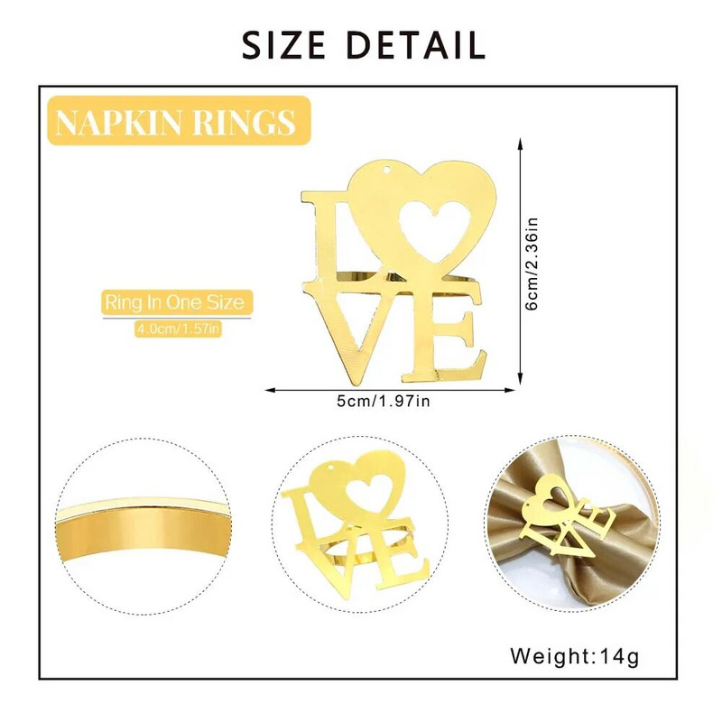 Dvianna 12Gb Valentīndienas mīlestības vēstules salvešu turētāji Valentīndienas ballītei Kāzu jubilejas galda rotājumi HWW12