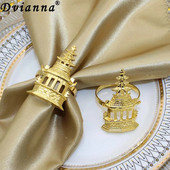 Dvianna 6Gb Pagoda salvešu gredzeni Zelta metāla salvešu turētāji kāzu ēdamistabai ģimenes pusdienu galda dekorēšana HWM97