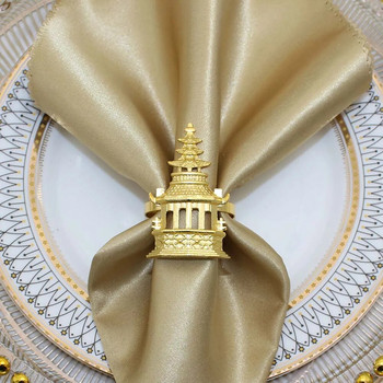 Dvianna 6Pcs Pagoda Пръстени за салфетки Златни метални държачи за салфетки за сватбена трапезария Декорация на семейна маса за вечеря HWM97