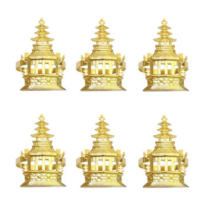 Dvianna 6Gb Pagoda salvešu gredzeni Zelta metāla salvešu turētāji kāzu ēdamistabai ģimenes pusdienu galda dekorēšana HWM97