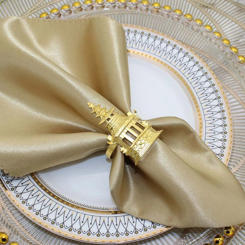 Dvianna 6Gb Pagoda salvešu gredzeni Zelta metāla salvešu turētāji kāzu ēdamistabai ģimenes pusdienu galda dekorēšana HWM97