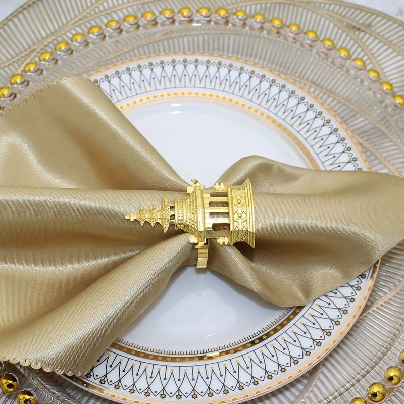 Dvianna 6Gb Pagoda salvešu gredzeni Zelta metāla salvešu turētāji kāzu ēdamistabai ģimenes pusdienu galda dekorēšana HWM97