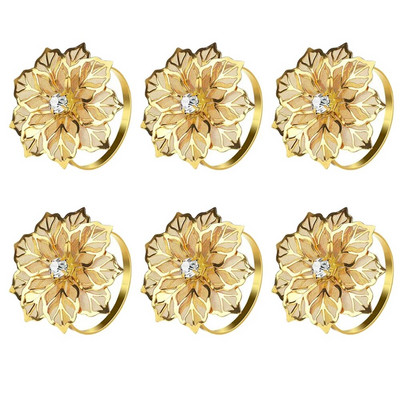 Χρυσά ασημένια δαχτυλίδια χαρτοπετσέτας 6 τμχ Χειροποίητο μεταλλικό δαχτυλίδι θήκης για χαρτοπετσέτα γάμου Χριστουγεννιάτικα ντελικάτες πόρπες χαρτοπετσέτας διακόσμηση τραπεζιού HWM15