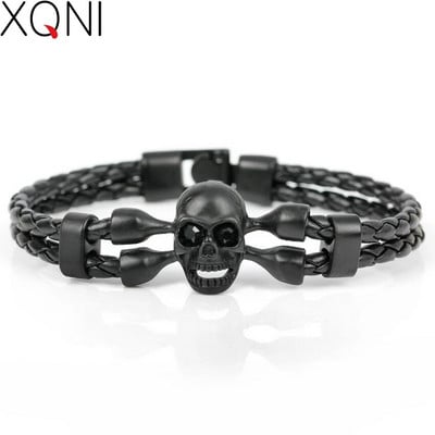 XQNI Brand Pop Skull Leather Men Bracelet High Quality Popular Boys Courage Knighthood Skeleton Male Charm Bracelet Jewelry