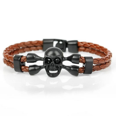 XQNI márka Pop koponya bőr férfi karkötő Kiváló minőségű, népszerű fiúk Courage Knighthood csontváz férfi báj karkötő ékszerek