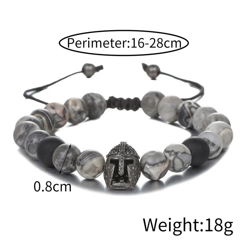 Domineeriv meeste ahhaat vulkaanikivi energia helmestega käevõru tsirkoonist Spartan Warrior kiiver punutud jooga käevõru poiss-sõbra kingitus