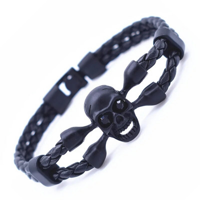Vintage melns skelets galvaskausa šarmu rokassprādzes rokassprādzes ar rokām austas virves ādas rokassprādzes vīriešiem draudzība rotaslietas vairumtirdzniecība