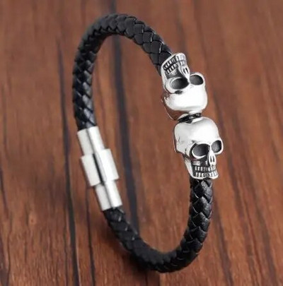 Hiperbola Vīriešu Rotaslietas Melnas Pītas Ādas Rokassprādzes Vīriešu Nerūsējošā tērauda Ādas Rokassprādzes Foršas Galvaskausa Rokassprādzes Vīriešu Rokassprādzes