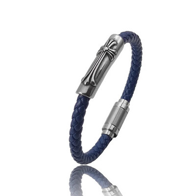 Modes vīriešu krusta rokassprādzes rokas Homme rokassprādzes, austi zilas rokas rotaslietas nerūsējošā tērauda magnēta aizdare Ādas aproces dāvanai