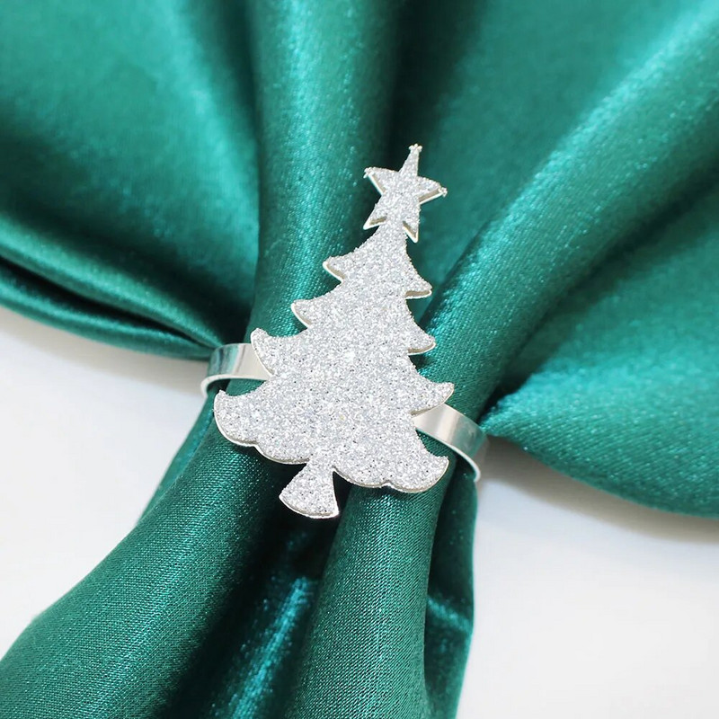 8db új karácsonyfa szalvéta gyűrű csillogó papír barkács kézzel készített szalvéta gyűrű tartó karácsonyi asztaldíszekhez HWC296