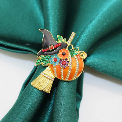 8db Halloween Black Witch szalvétatartó Hálaadás szalvéta gyűrűk ebédlőhöz Konyhai Asztali Partik Halloween Dekorációk HWH12