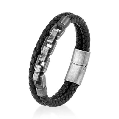 MKENDN retro lokomotīve vīriešu pankroka velosipēdu ķēde divviru ādas aproce nerūsējošā tērauda magnēta sprādze