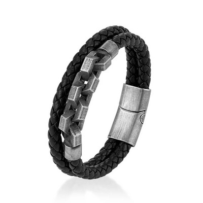 MKENDN retro lokomotīve vīriešu pankroka velosipēdu ķēde divviru ādas aproce nerūsējošā tērauda magnēta sprādze