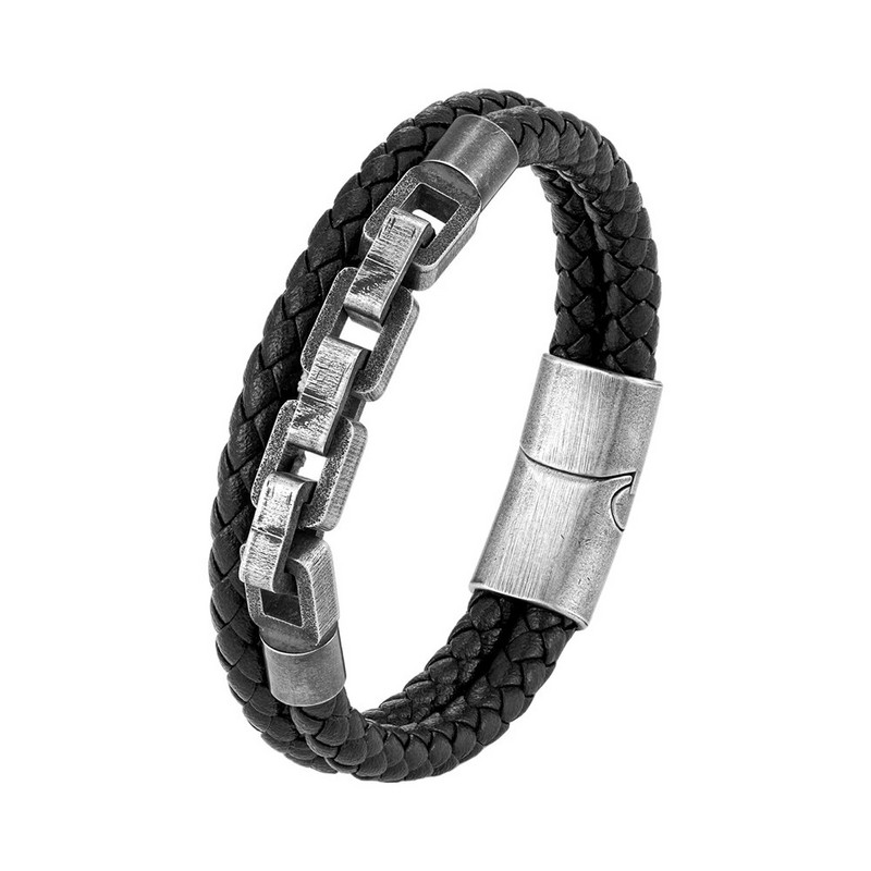 MKENDN retro lokomotīve vīriešu pankroka velosipēdu ķēde divviru ādas aproce nerūsējošā tērauda magnēta sprādze