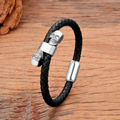 Punk Πολυτελή κοσμήματα σχεδιαστών για άνδρες Βραχιόλια με πόρπη από ανοξείδωτο ατσάλι σε σχήμα κρανίου Χάλκινο επιχρυσωμένο δερμάτινο βραχιόλι Homme