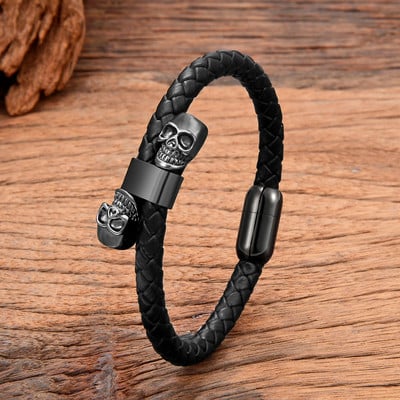 Punk Πολυτελή κοσμήματα σχεδιαστών για άνδρες Βραχιόλια με πόρπη από ανοξείδωτο ατσάλι σε σχήμα κρανίου Χάλκινο επιχρυσωμένο δερμάτινο βραχιόλι Homme