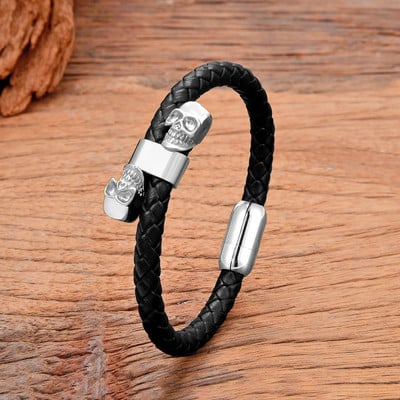 Punk Πολυτελή κοσμήματα σχεδιαστών για άνδρες Βραχιόλια με πόρπη από ανοξείδωτο ατσάλι σε σχήμα κρανίου Χάλκινο επιχρυσωμένο δερμάτινο βραχιόλι Homme