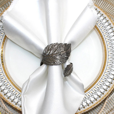 Δαχτυλίδι χαρτοπετσέτας από κράμα 8 τμχ Δαχτυλίδι χαρτοπετσέτας με φύλλα από κράμα χρυσό ασημένιο δαχτυλίδι για πετσέτα θήκης για τα Χριστούγεννα των Ευχαριστιών Διακόσμηση δείπνου γάμου HWL06