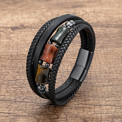 Augstas kvalitātes Tiger Eye Stone vīriešu modes rokassprādzes daudzslāņu šarms ādas virves ķēde vīriešu aproce rotaslietas vīriešiem