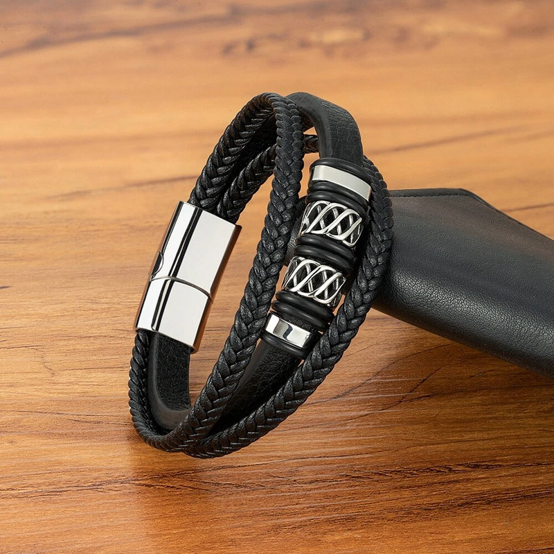 XQNI mitmekihilisest nahast roostevabast terasest meeste käevõru Moodne punk disain magnetklambriga käevõru ehted sõbrale mehele kingitused