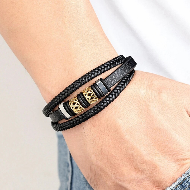 XQNI mitmekihilisest nahast roostevabast terasest meeste käevõru Moodne punk disain magnetklambriga käevõru ehted sõbrale mehele kingitused