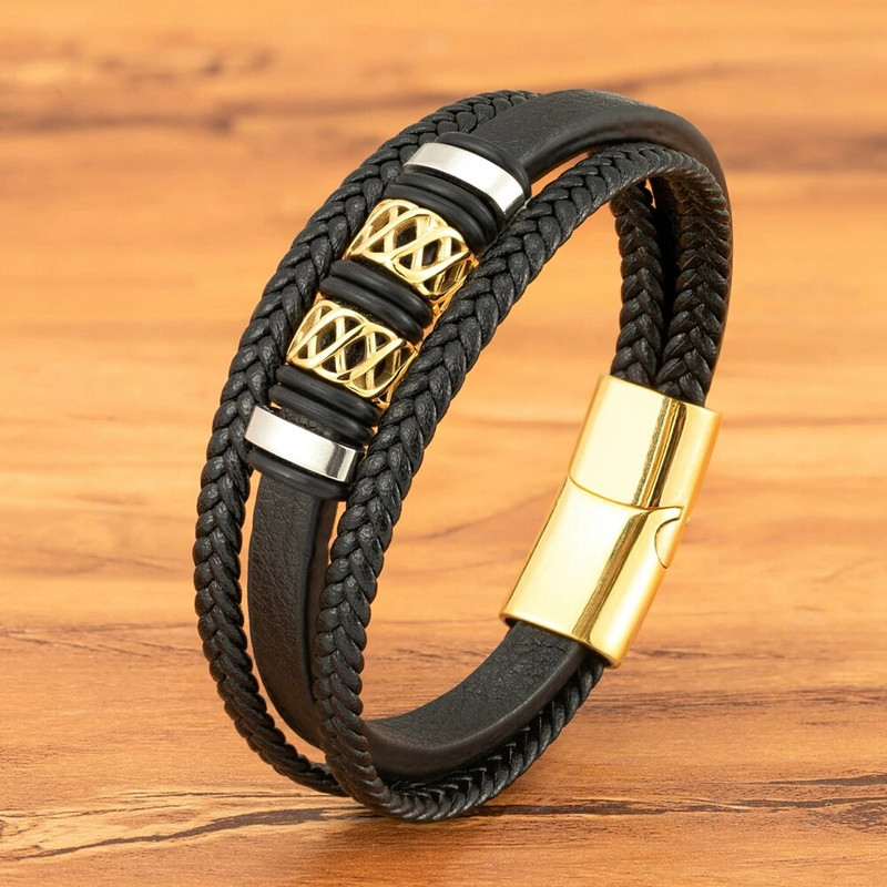 XQNI mitmekihilisest nahast roostevabast terasest meeste käevõru Moodne punk disain magnetklambriga käevõru ehted sõbrale mehele kingitused