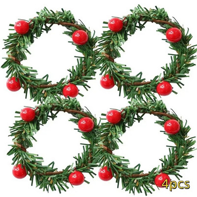 2/4/8 τμχ Χριστουγεννιάτικα Κόκκινα Φρούτα PVC Πευκοβελόνα Δαχτυλίδι για χαρτοπετσέτα Διακόσμηση Χριστουγεννιάτικου Τραπεζιού Σπίτι Γάμος Δείπνο Ξενοδοχείο Τραπεζάκι