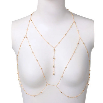 Μεταλλικό Γυναικείο Σουτιέν Σταυρός Σώμα Αλυσίδα Στρας Κολιέ Φούντα Αλυσίδες στήθους Σέξι Πανκ Χρυσό Ασημί Χρώμα Παραλία Γάμος