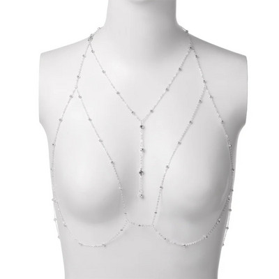 Μεταλλικό Γυναικείο Σουτιέν Σταυρός Σώμα Αλυσίδα Στρας Κολιέ Φούντα Αλυσίδες στήθους Σέξι Πανκ Χρυσό Ασημί Χρώμα Παραλία Γάμος