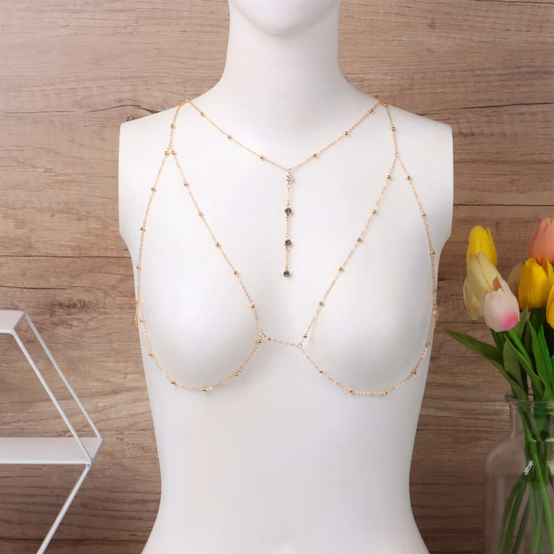 Μεταλλικό Γυναικείο Σουτιέν Σταυρός Σώμα Αλυσίδα Στρας Κολιέ Φούντα Αλυσίδες στήθους Σέξι Πανκ Χρυσό Ασημί Χρώμα Παραλία Γάμος