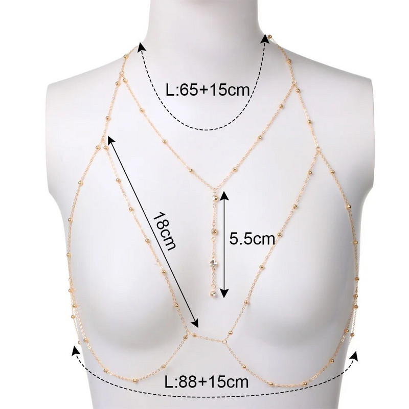 Μεταλλικό Γυναικείο Σουτιέν Σταυρός Σώμα Αλυσίδα Στρας Κολιέ Φούντα Αλυσίδες στήθους Σέξι Πανκ Χρυσό Ασημί Χρώμα Παραλία Γάμος