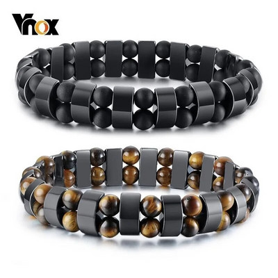 Vnox Stylish Tiger Eye Stones Βραχιόλια για Ανδρικά Υγεία Χάντρες Αιματίτη Wrap pulseira masculina 20,5cm